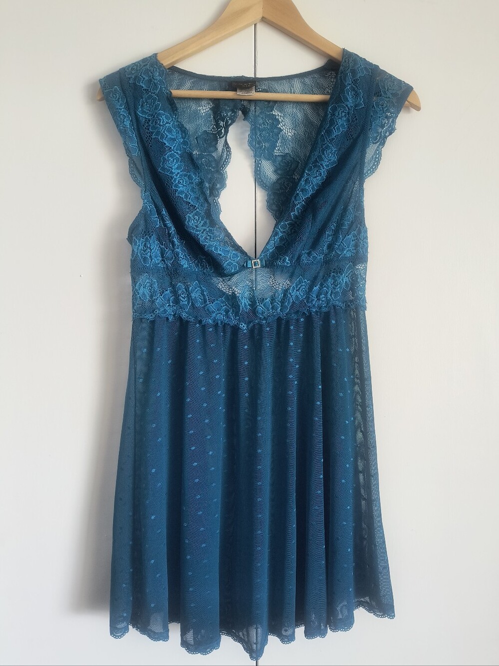 Seductive Wear By Cinema Etoile Teal Blue Lace Mesh Sheer Night Gown XL X Large